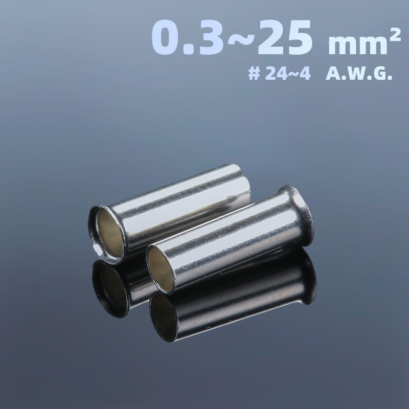 EN Series Tin-Silver-Gold-Plated Bare Copper Cord End Terminal | T2 Seamless Connector Wire Ferrules