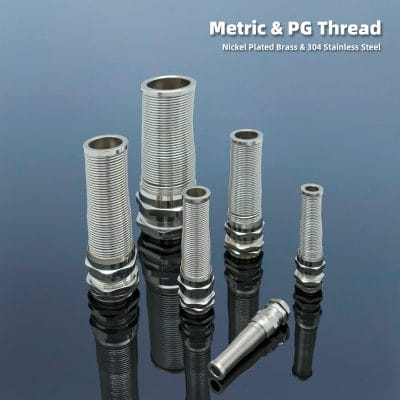 Gradient size lineup of metric & PG thread strain relief glands, material: nickel plated brass / 304 stainless steel